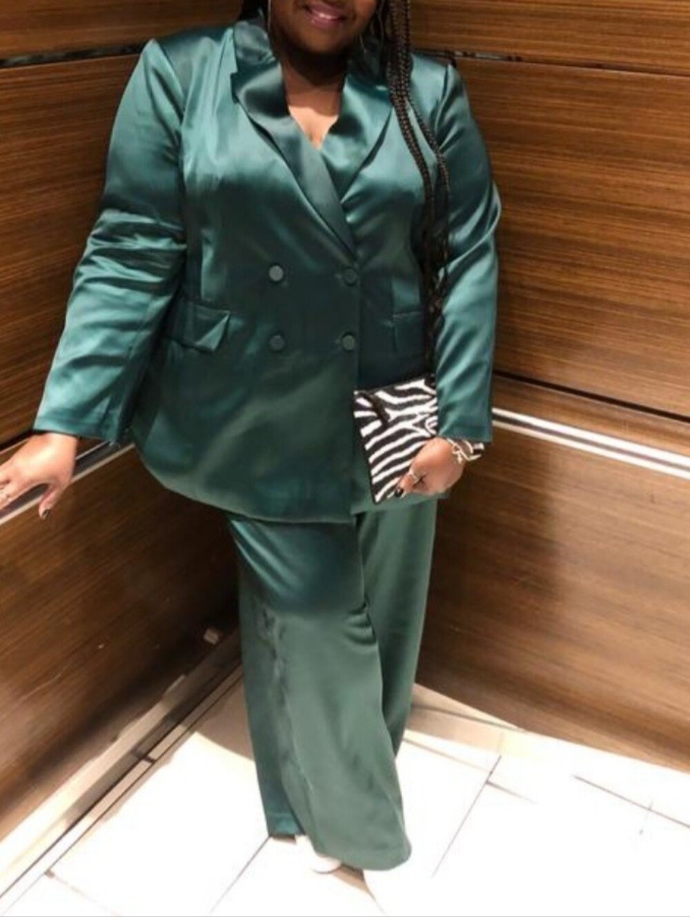 Eloquii NWT Women's Hunter Green Satin  Double Breasted Wide Pant Suit Sz 14